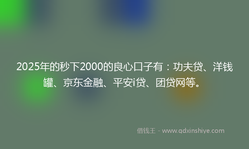 2025年的秒下2000的良心口子有：功夫贷、洋钱罐、京东金融、平安i贷、团贷网等。