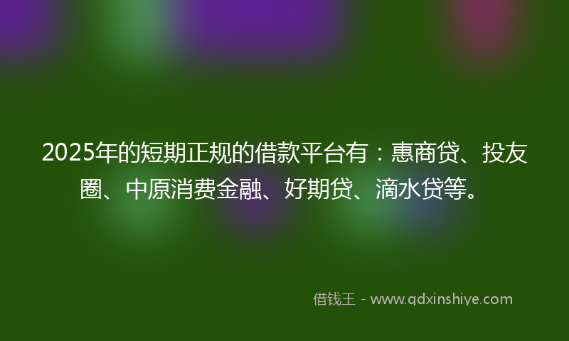 2025年的短期正规的借款平台有：惠商贷、投友圈、中原消费金融、好期贷、滴水贷等。