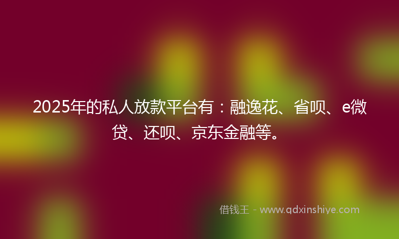 2025年的私人放款平台有：融逸花、省呗、e微贷、还呗、京东金融等。