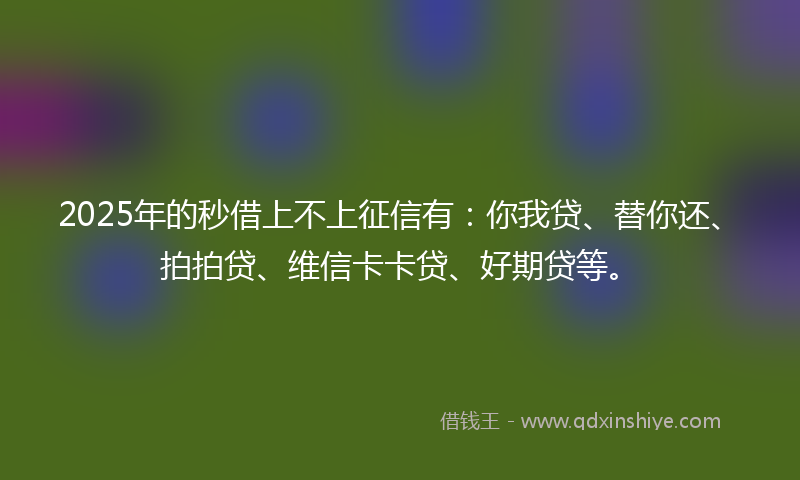 2025年的秒借上不上征信有：你我贷、替你还、拍拍贷、维信卡卡贷、好期贷等。