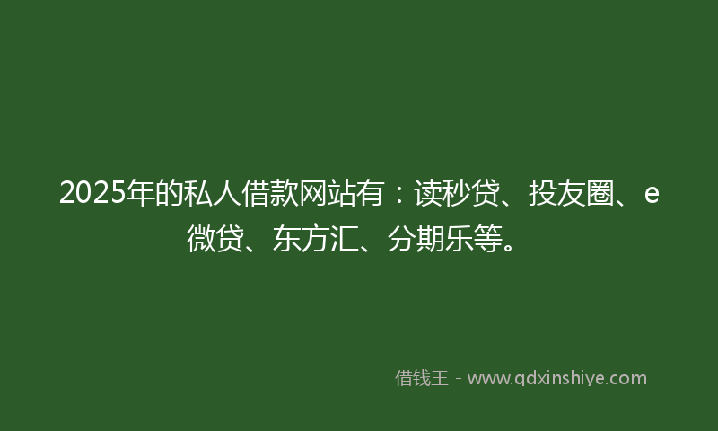 2025年的私人借款网站有：读秒贷、投友圈、e微贷、东方汇、分期乐等。