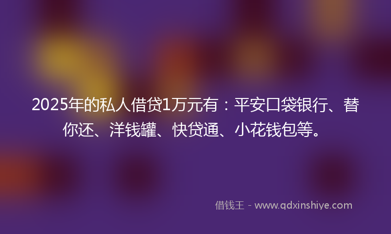 2025年的私人借贷1万元有：平安口袋银行、替你还、洋钱罐、快贷通、小花钱包等。