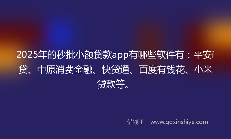 2025年的秒批小额贷款app有哪些软件有：平安i贷、中原消费金融、快贷通、百度有钱花、小米贷款等。