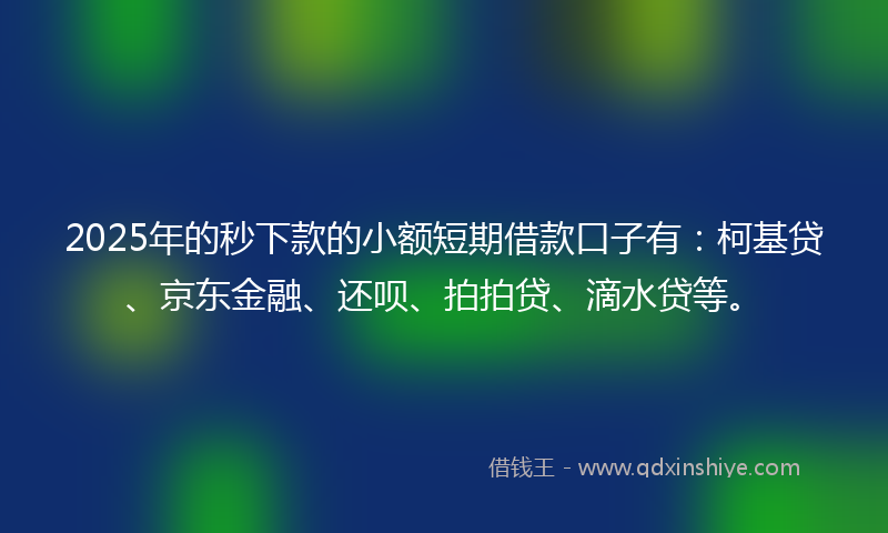 2025年的秒下款的小额短期借款口子有：柯基贷、京东金融、还呗、拍拍贷、滴水贷等。