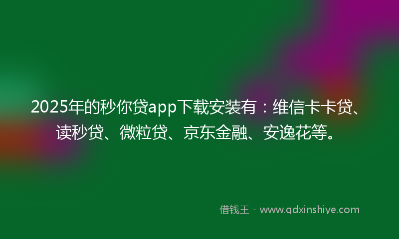 2025年的秒你贷app下载安装有：维信卡卡贷、读秒贷、微粒贷、京东金融、安逸花等。
