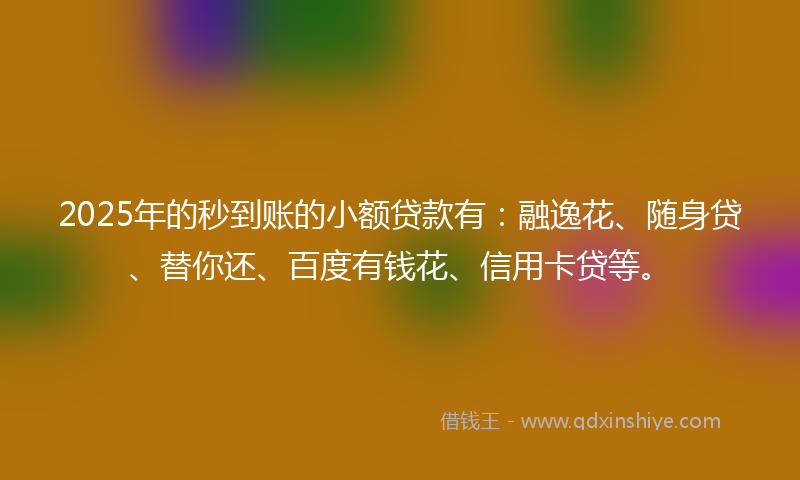 2025年的秒到账的小额贷款有：融逸花、随身贷、替你还、百度有钱花、信用卡贷等。