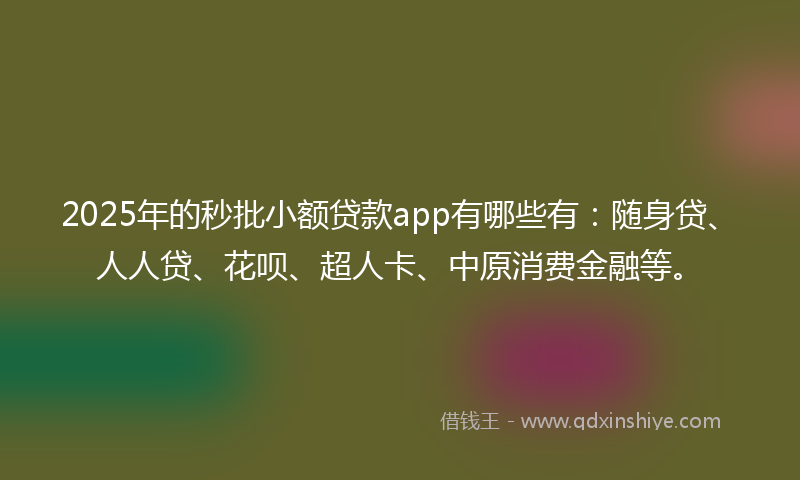 2025年的秒批小额贷款app有哪些有：随身贷、人人贷、花呗、超人卡、中原消费金融等。
