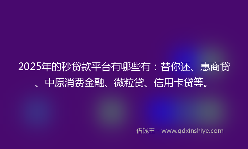 2025年的秒贷款平台有哪些有：替你还、惠商贷、中原消费金融、微粒贷、信用卡贷等。