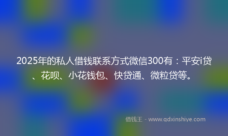 2025年的私人借钱联系方式微信300有:平安i贷、花呗、小花钱包、快贷通、微粒贷等。