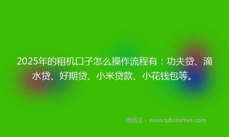 2025年的租机口子怎么操作流程有：功夫贷、滴水贷、好期贷、小米贷款、小花钱包等。
