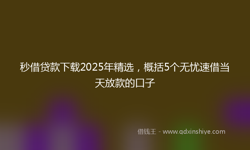 秒借贷款下载2025年精选，概括5个无忧速借当天放款的口子