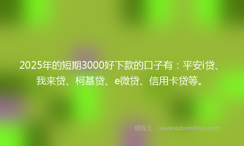 2025年的短期3000好下款的口子有：平安i贷、我来贷、柯基贷、e微贷、信用卡贷等。
