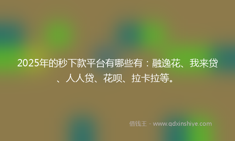 2025年的秒下款平台有哪些有：融逸花、我来贷、人人贷、花呗、拉卡拉等。