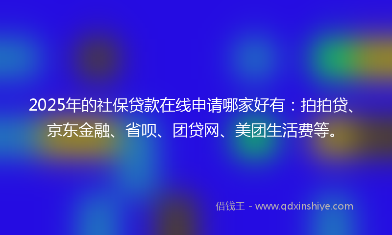 2025年的社保贷款在线申请哪家好有：拍拍贷、京东金融、省呗、团贷网、美团生活费等。