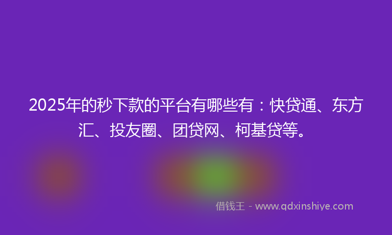2025年的秒下款的平台有哪些有：快贷通、东方汇、投友圈、团贷网、柯基贷等。