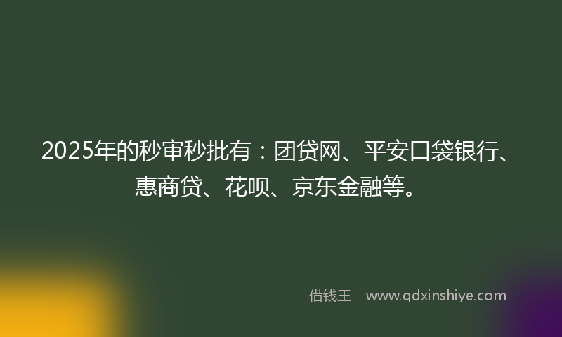 2025年的秒审秒批有：团贷网、平安口袋银行、惠商贷、花呗、京东金融等。
