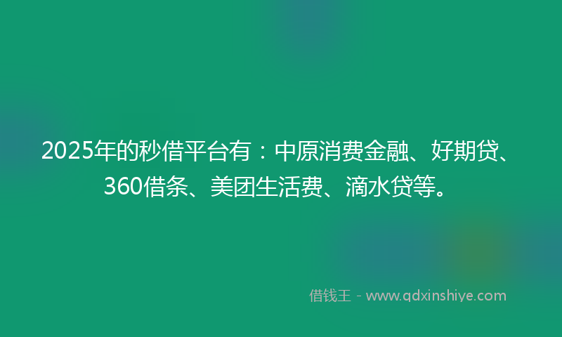 2025年的秒借平台有：中原消费金融、好期贷、360借条、美团生活费、滴水贷等。