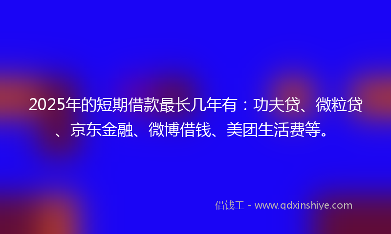 2025年的短期借款最长几年有：功夫贷、微粒贷、京东金融、微博借钱、美团生活费等。