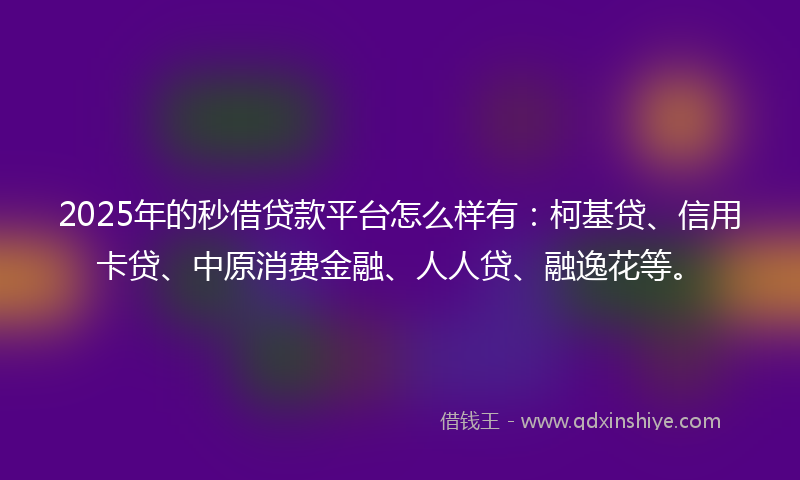 2025年的秒借贷款平台怎么样有：柯基贷、信用卡贷、中原消费金融、人人贷、融逸花等。