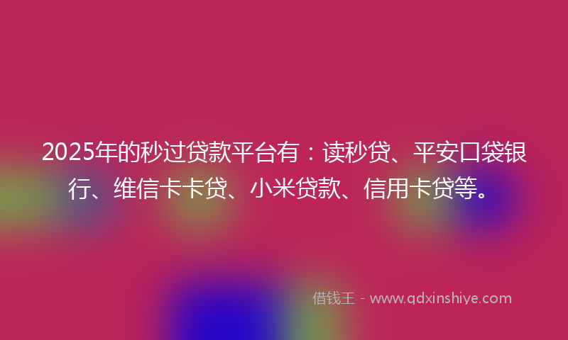 2025年的秒过贷款平台有：读秒贷、平安口袋银行、维信卡卡贷、小米贷款、信用卡贷等。