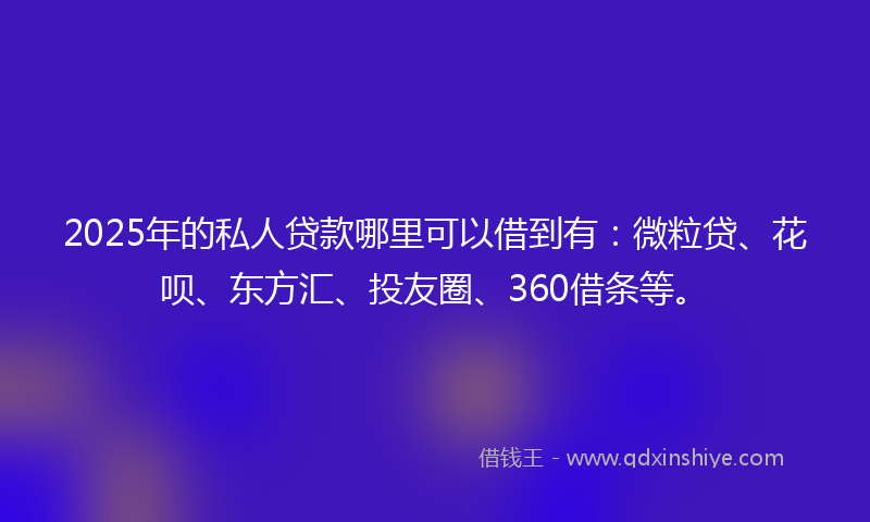 2025年的私人贷款哪里可以借到有：微粒贷、花呗、东方汇、投友圈、360借条等。