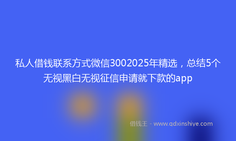 私人借钱联系方式微信3002025年精选，总结5个无视黑白无视征信申请就下款的app