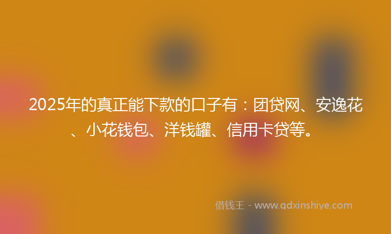 2025年的真正能下款的口子有：团贷网、安逸花、小花钱包、洋钱罐、信用卡贷等。