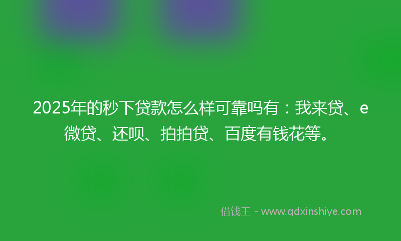 2025年的秒下贷款怎么样可靠吗有：我来贷、e微贷、还呗、拍拍贷、百度有钱花等。