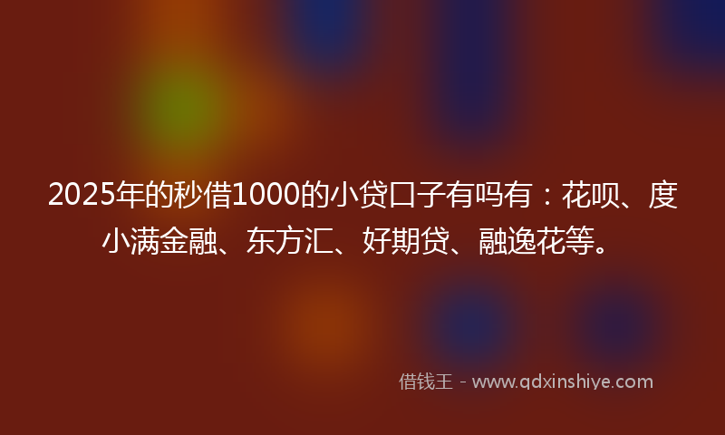 2025年的秒借1000的小贷口子有吗有：花呗、度小满金融、东方汇、好期贷、融逸花等。