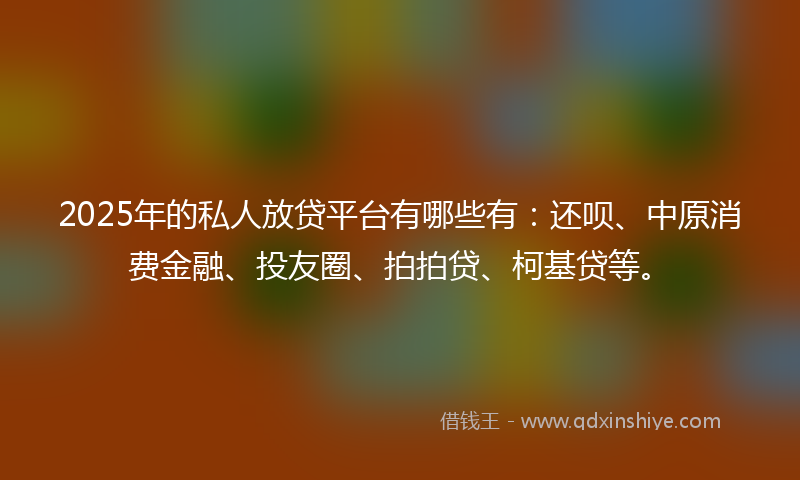 2025年的私人放贷平台有哪些有：还呗、中原消费金融、投友圈、拍拍贷、柯基贷等。