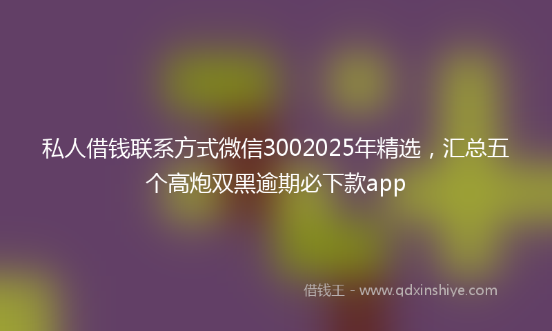 私人借钱联系方式微信3002025年精选,汇总五个高炮双黑逾期必下款app