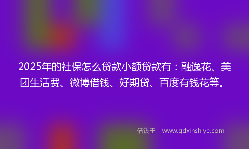 2025年的社保怎么贷款小额贷款有：融逸花、美团生活费、微博借钱、好期贷、百度有钱花等。
