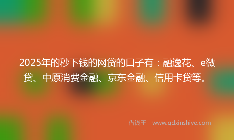 2025年的秒下钱的网贷的口子有：融逸花、e微贷、中原消费金融、京东金融、信用卡贷等。