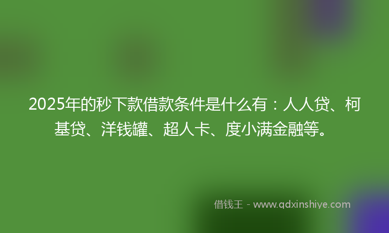 2025年的秒下款借款条件是什么有：人人贷、柯基贷、洋钱罐、超人卡、度小满金融等。