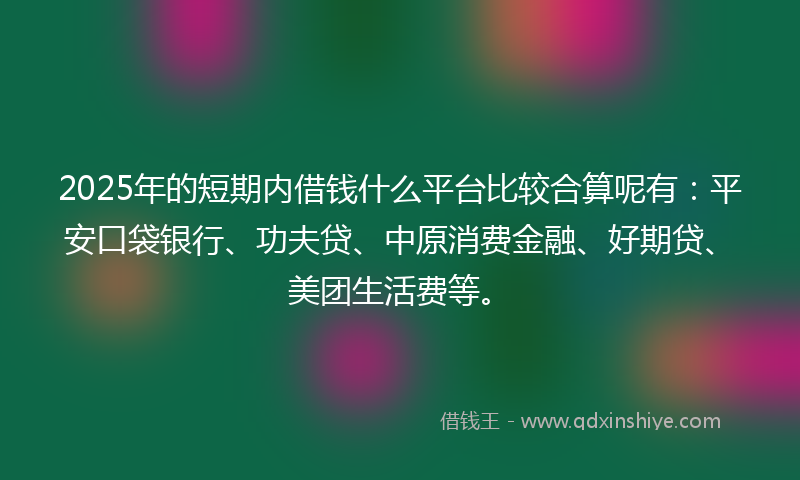 2025年的短期内借钱什么平台比较合算呢有：平安口袋银行、功夫贷、中原消费金融、好期贷、美团生活费等。