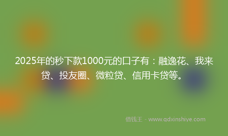 2025年的秒下款1000元的口子有：融逸花、我来贷、投友圈、微粒贷、信用卡贷等。