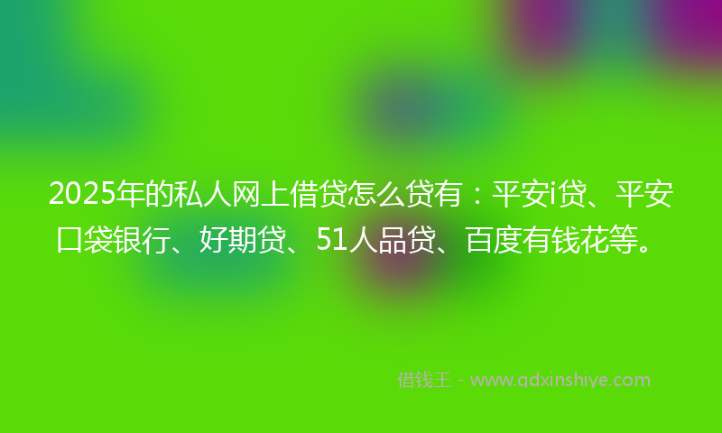 2025年的私人网上借贷怎么贷有：平安i贷、平安口袋银行、好期贷、51人品贷、百度有钱花等。