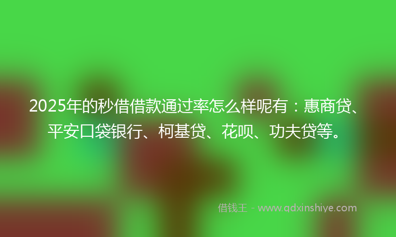 2025年的秒借借款通过率怎么样呢有：惠商贷、平安口袋银行、柯基贷、花呗、功夫贷等。