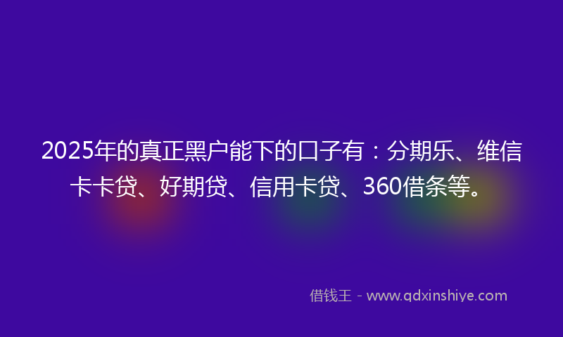 2025年的真正黑户能下的口子有：分期乐、维信卡卡贷、好期贷、信用卡贷、360借条等。