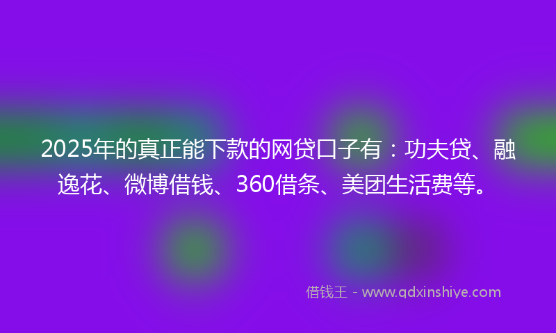 2025年的真正能下款的网贷口子有：功夫贷、融逸花、微博借钱、360借条、美团生活费等。