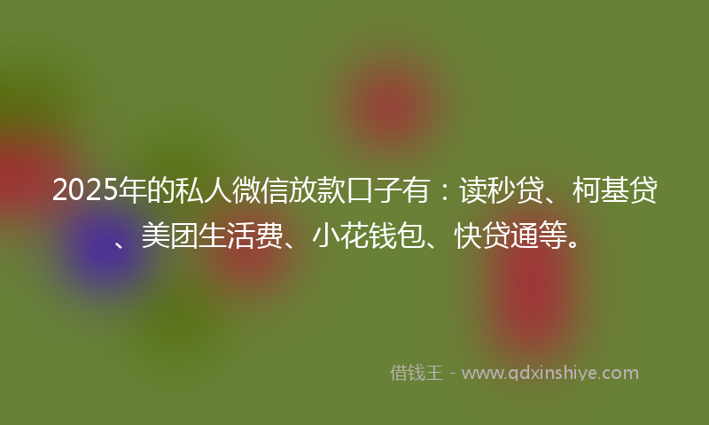 2025年的私人微信放款口子有：读秒贷、柯基贷、美团生活费、小花钱包、快贷通等。