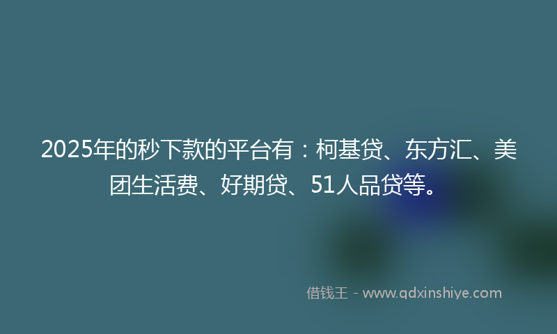 2025年的秒下款的平台有：柯基贷、东方汇、美团生活费、好期贷、51人品贷等。