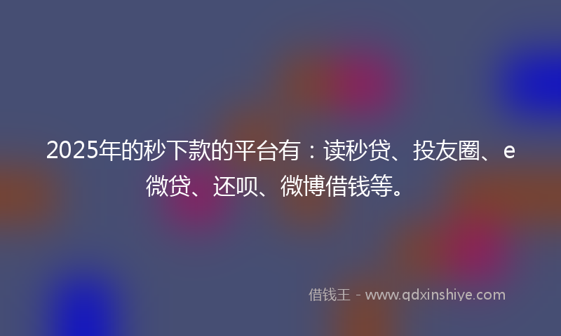 2025年的秒下款的平台有：读秒贷、投友圈、e微贷、还呗、微博借钱等。