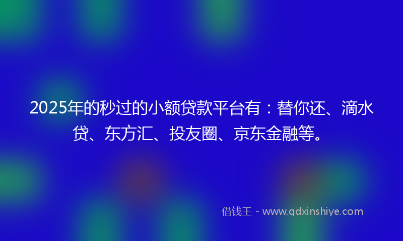 2025年的秒过的小额贷款平台有：替你还、滴水贷、东方汇、投友圈、京东金融等。