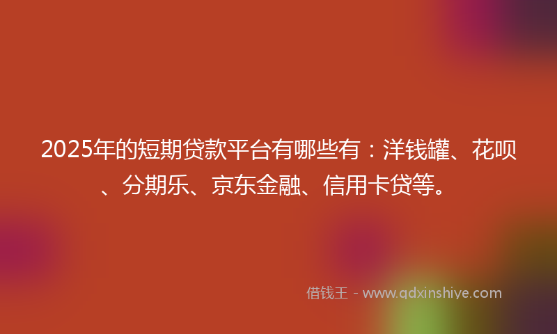 2025年的短期贷款平台有哪些有：洋钱罐、花呗、分期乐、京东金融、信用卡贷等。
