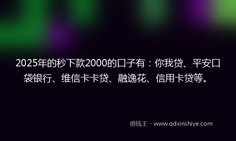 2025年的秒下款2000的口子有：你我贷、平安口袋银行、维信卡卡贷、融逸花、信用卡贷等。