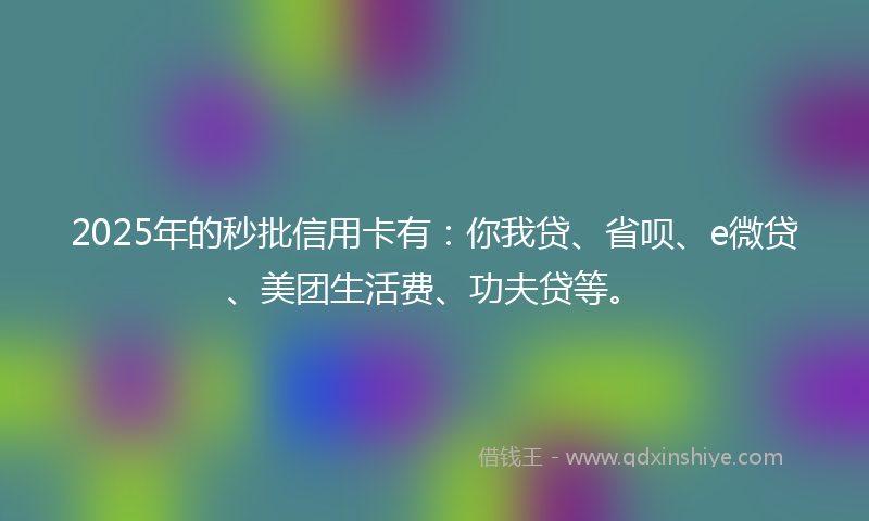2025年的秒批信用卡有：你我贷、省呗、e微贷、美团生活费、功夫贷等。