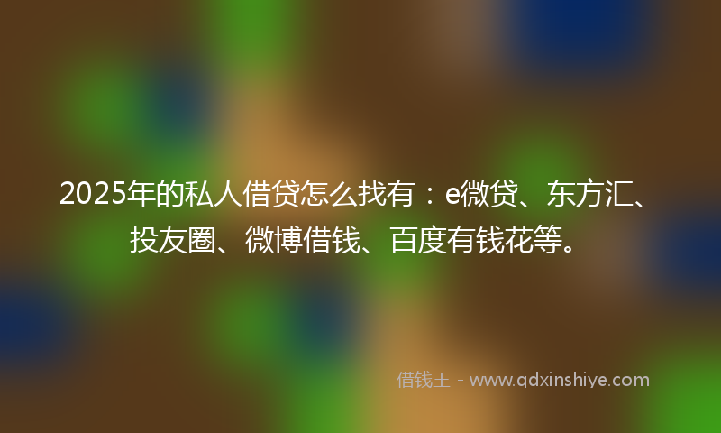 2025年的私人借贷怎么找有：e微贷、东方汇、投友圈、微博借钱、百度有钱花等。