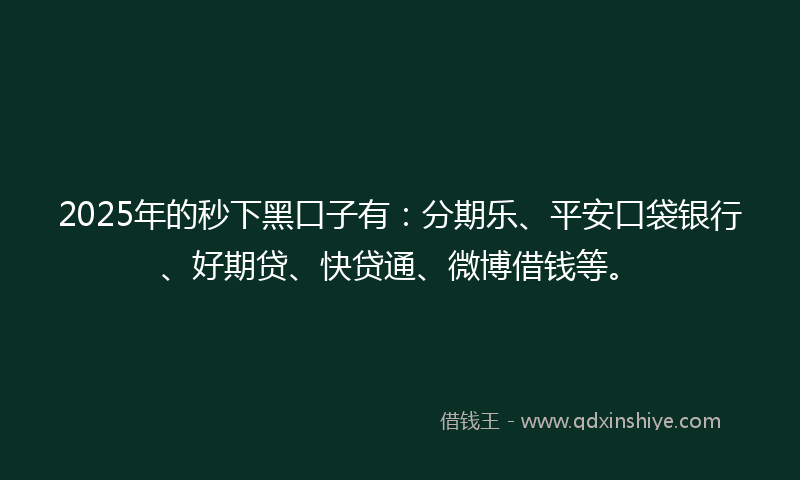 2025年的秒下黑口子有：分期乐、平安口袋银行、好期贷、快贷通、微博借钱等。