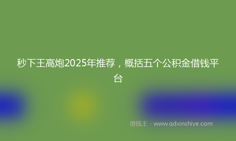 秒下王高炮2025年推荐，概括五个公积金借钱平台